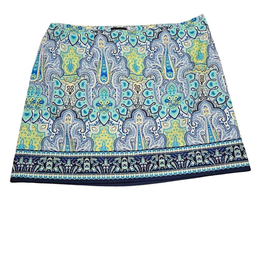 Talbots Pencil Skirt Size 22W Vibrant Blue Teal Mykonos‎ Paisley Lined Stretch
